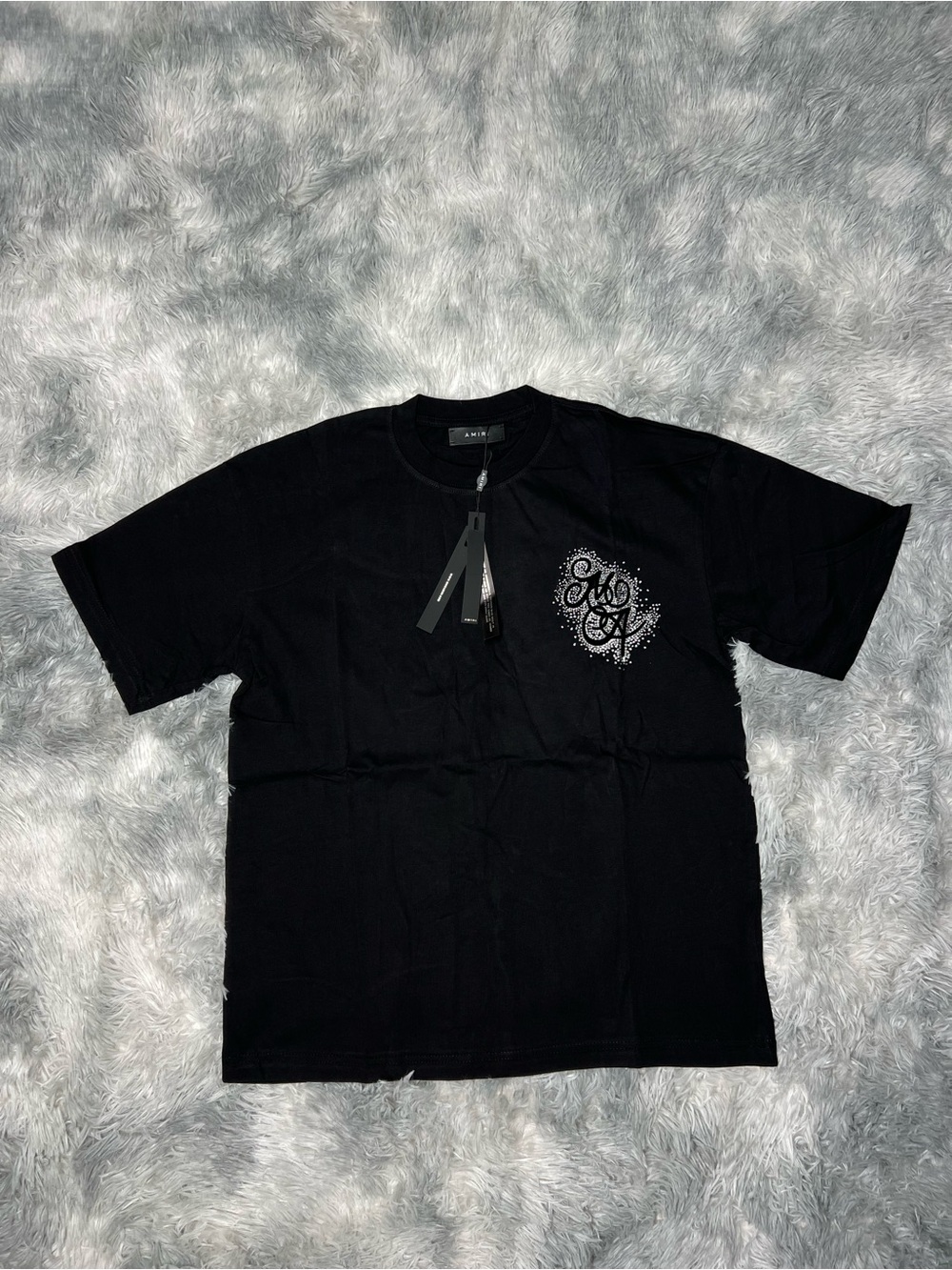 AMIRI Black Crewneck T-Shirt with Embroidered Chest Logo